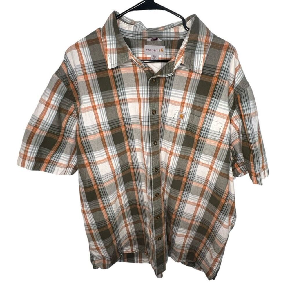 Carhartt Plaid Collared Relaxed Fit Short Sleeve Button Up Shirt
